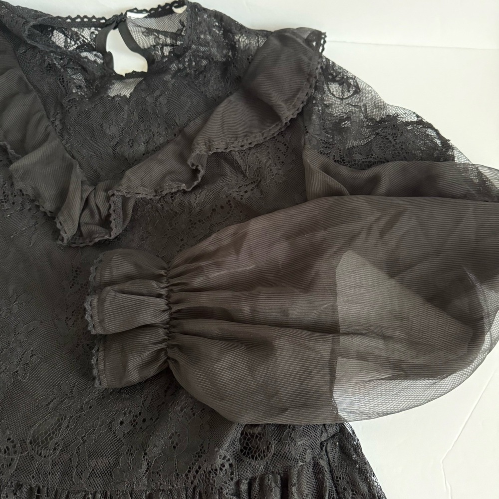 Black Lace Mini Dress Women's Medium Black Whimsigoth Grunge Steampunk Witchy - Picture 6 of 9